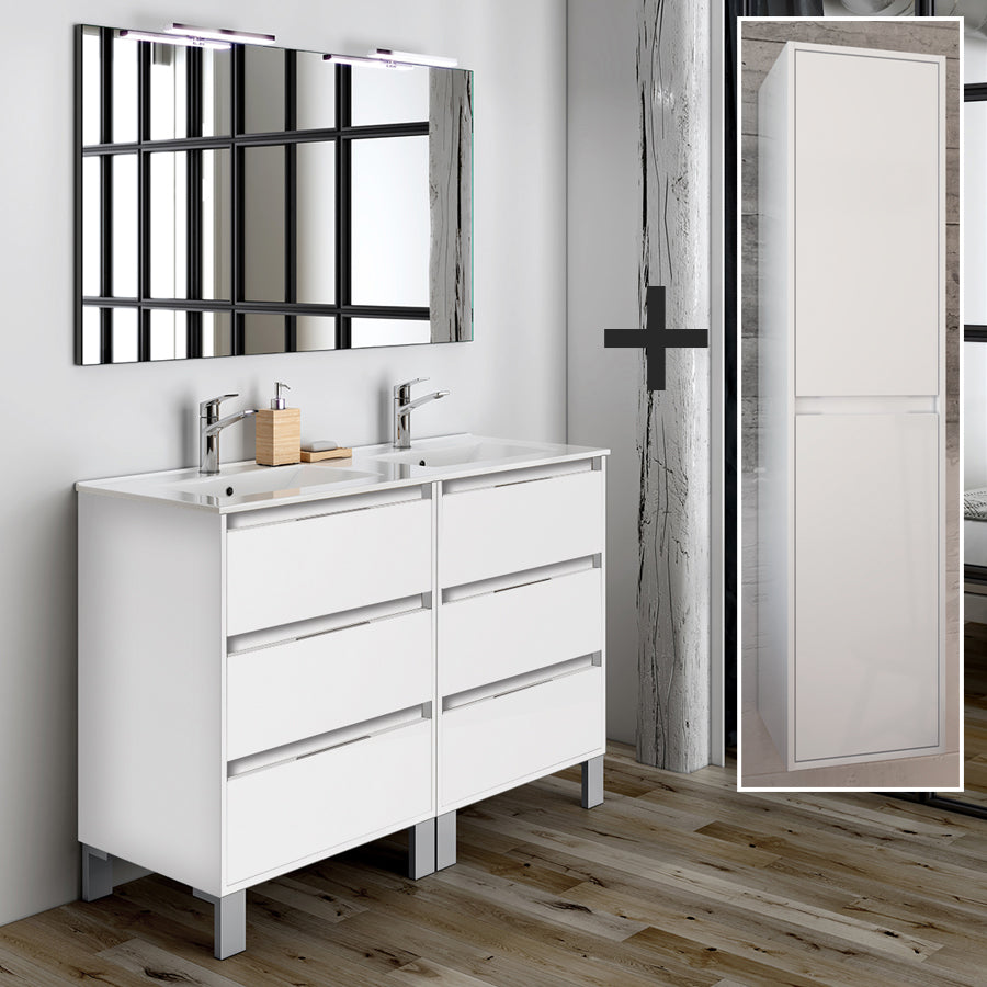 Ensemble meuble de salle de bain 120cm double vasque + colonne de rangement TIRIS