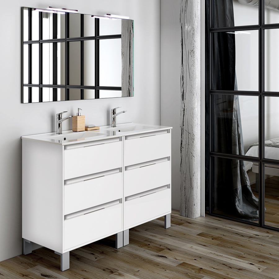 Ensemble meuble de salle de bain 120cm double vasque + colonne de rangement TIRIS