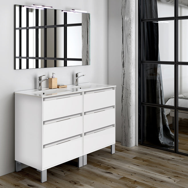 Meuble de salle de bain 120cm double vasque - 6 tiroirs - TIRIS 3C