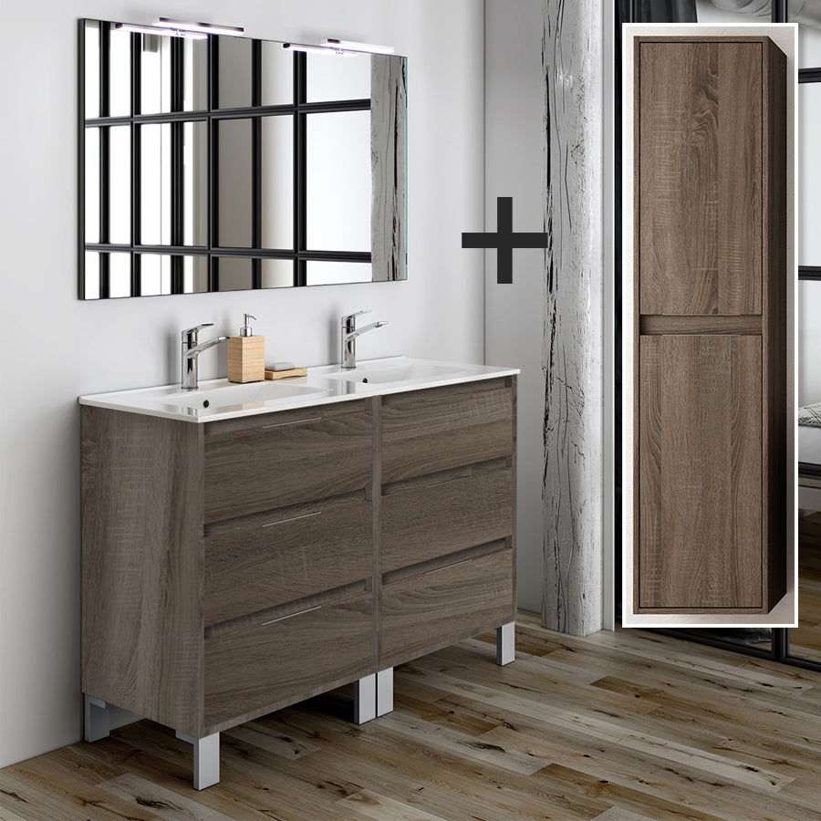 Ensemble meuble de salle de bain 120cm double vasque + colonne de rangement TIRIS