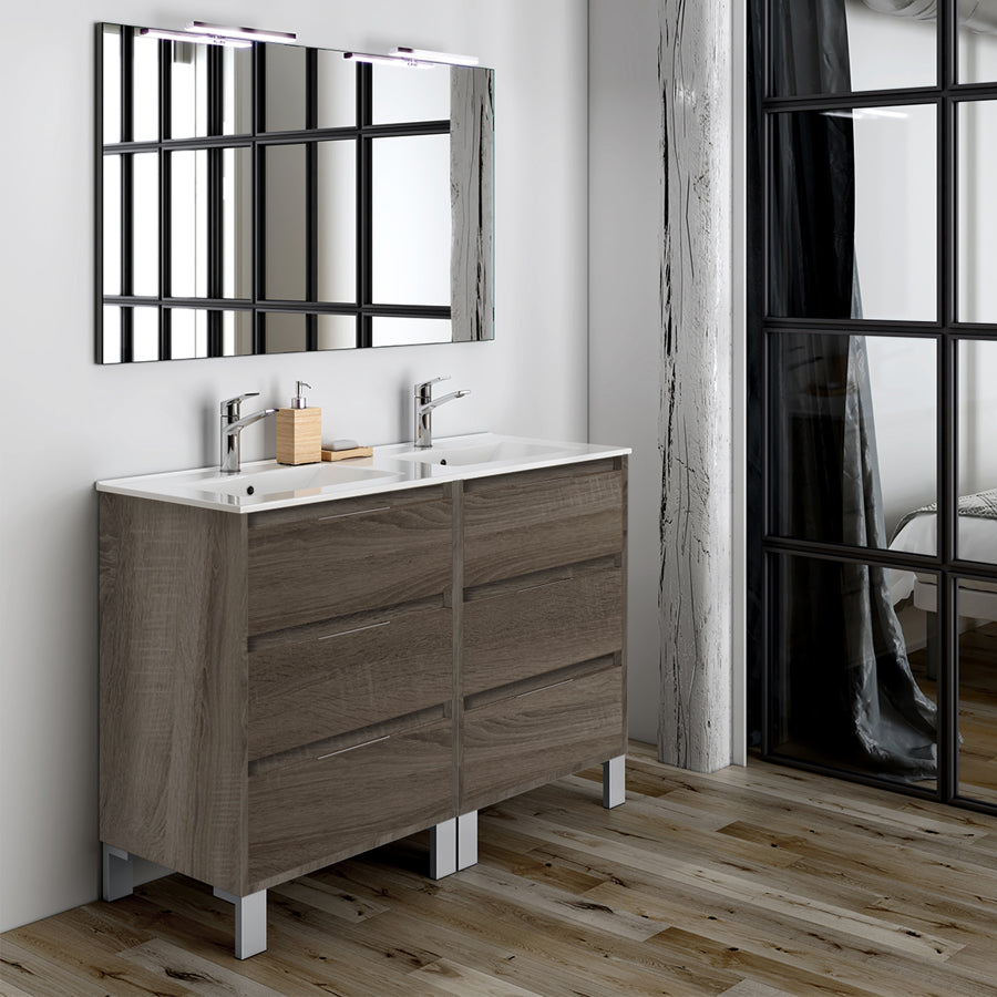 Ensemble meuble de salle de bain 120cm double vasque + colonne de rangement TIRIS