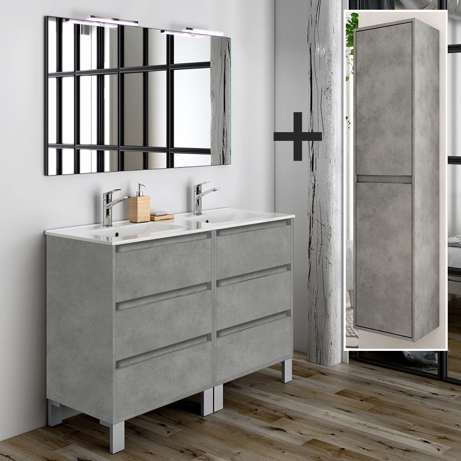 Ensemble meuble de salle de bain 120cm double vasque + colonne de rangement TIRIS