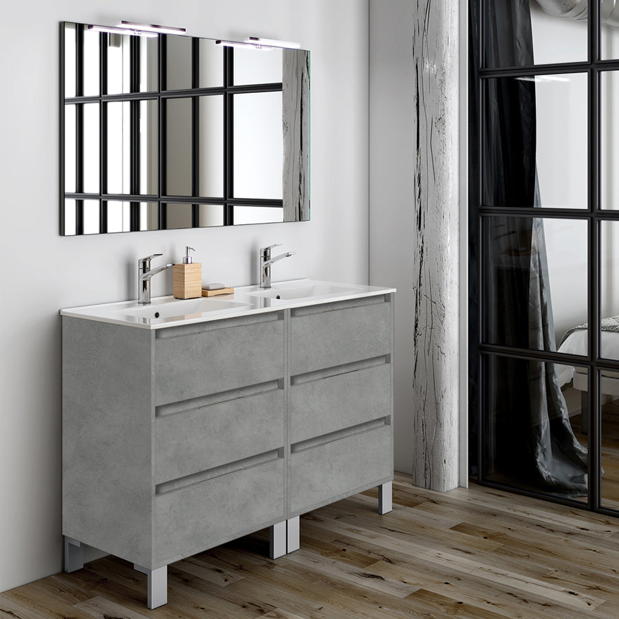 Ensemble meuble de salle de bain 120cm double vasque + colonne de rangement TIRIS
