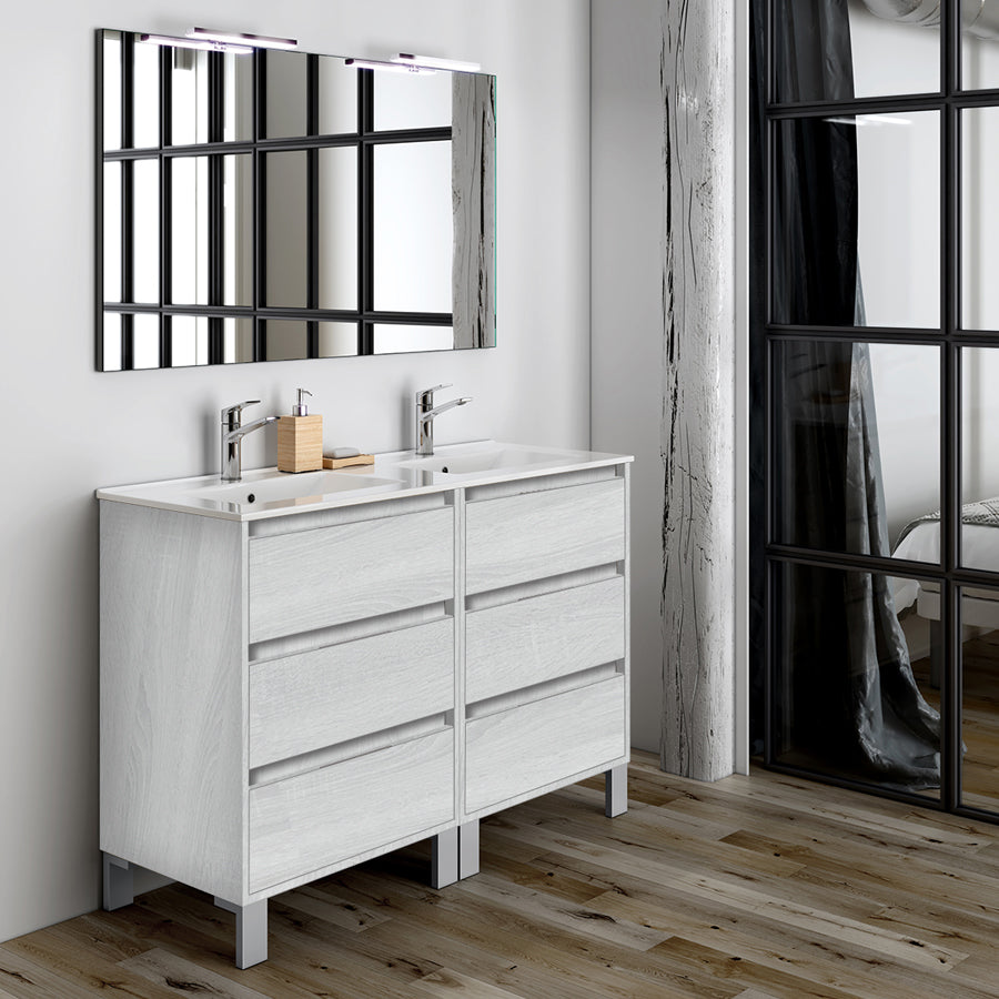 Ensemble meuble de salle de bain 120cm double vasque + colonne de rangement TIRIS