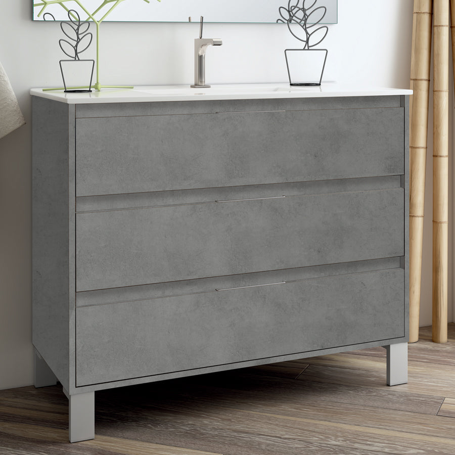 Meuble de salle de bain 100cm simple vasque - 3 tiroirs - TIRIS 3C