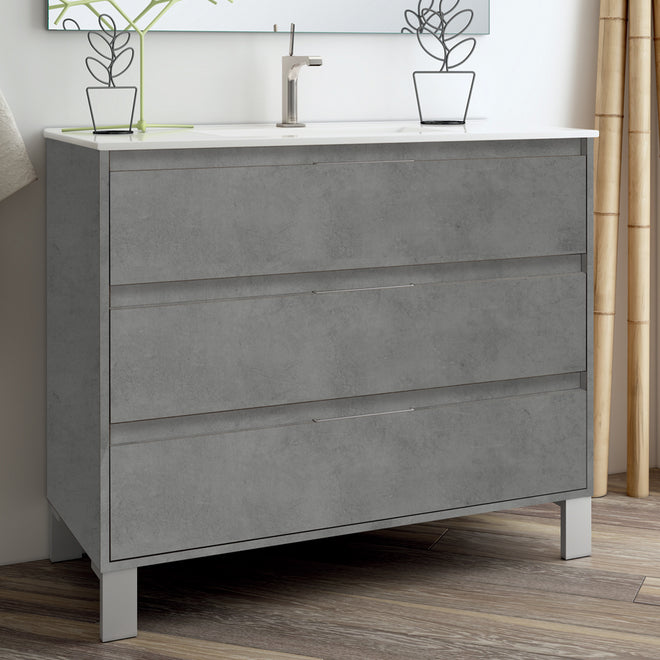 Meuble de salle de bain 100cm simple vasque - 3 tiroirs - sans miroir - TIRIS 3C