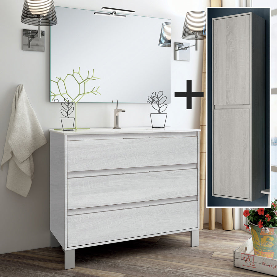 Ensemble meuble de salle de bain 80cm simple vasque + colonne de rangement TIRIS