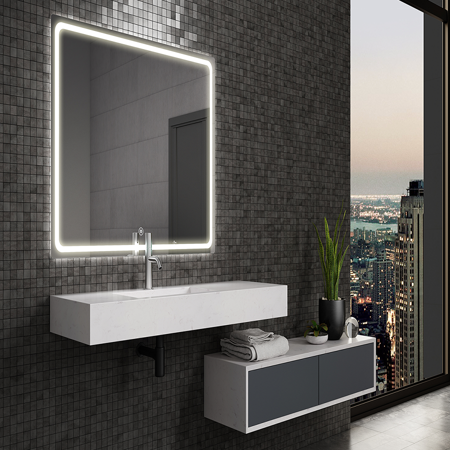 Miroir éclairage LED de salle de bain VELDI avec interrupteur tactile - 80x80cm