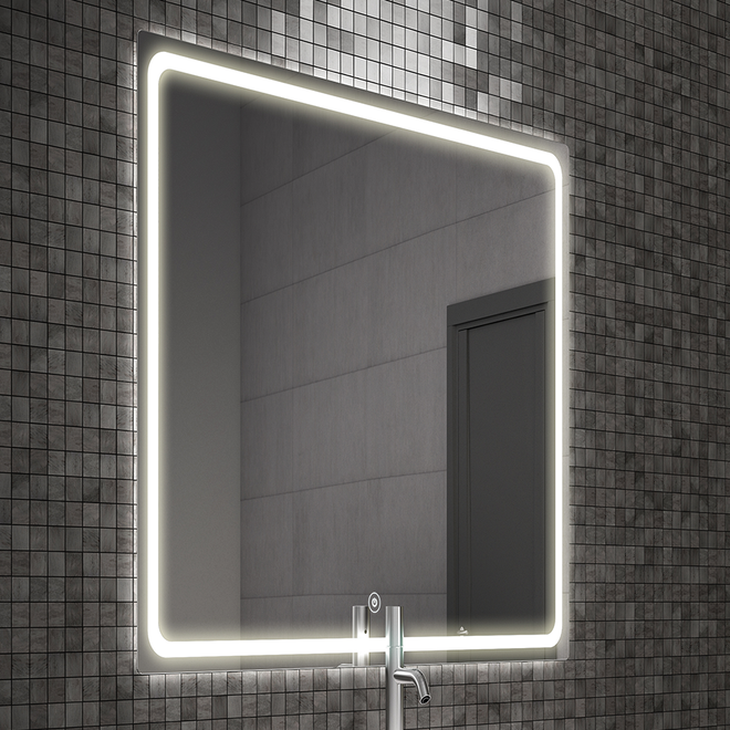 Miroir éclairage LED de salle de bain VELDI avec interrupteur tactile - 80x80cm