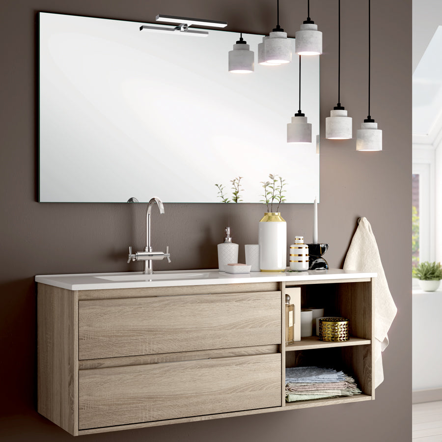 Meuble de salle de bain 120cm vasque déportée - 2 tiroirs et 2 niches - OLYMPE
