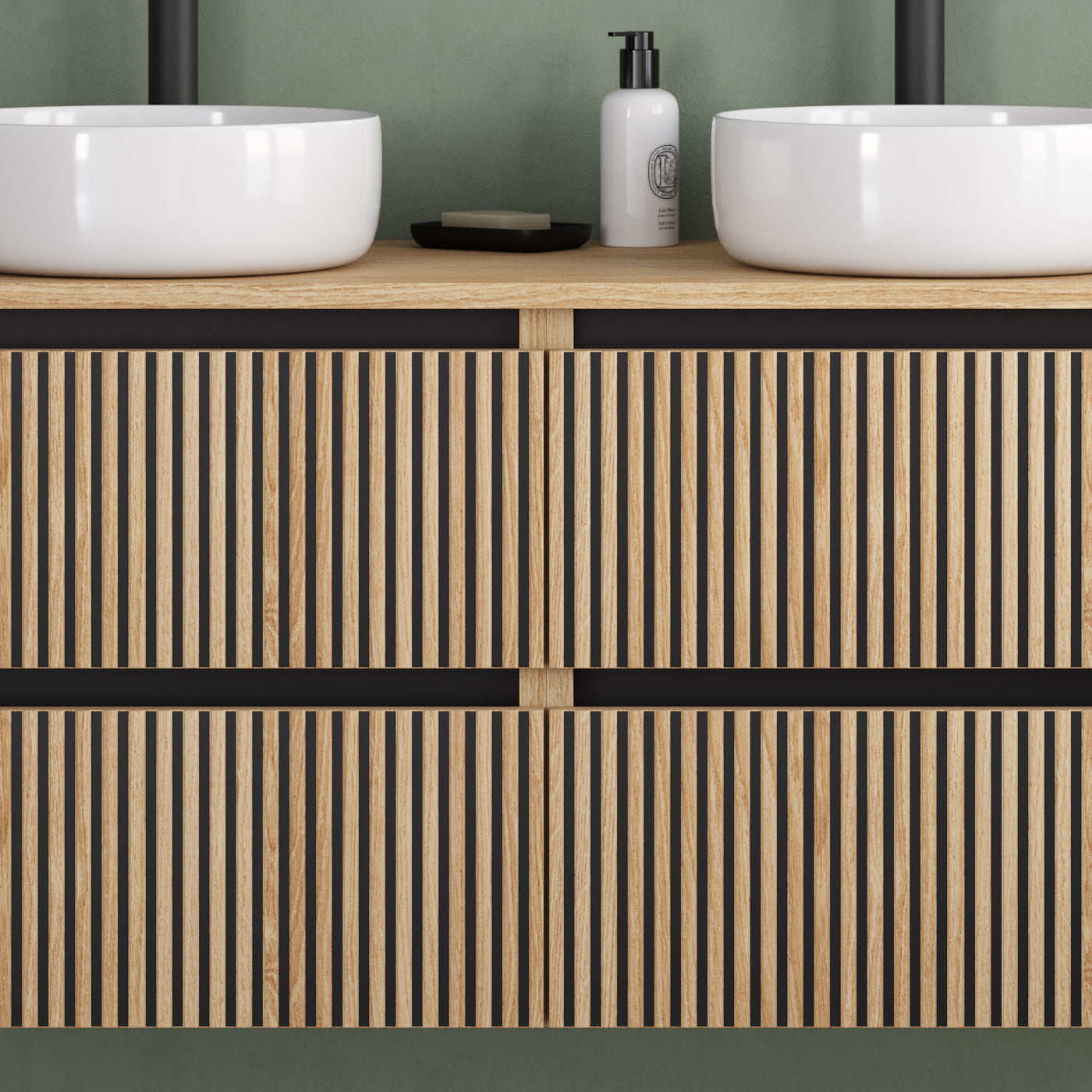 Meuble de salle de bain 120cm avec plateau et 2 vasques à poser rondes - 4 tiroirs - sans miroir - VENERIA