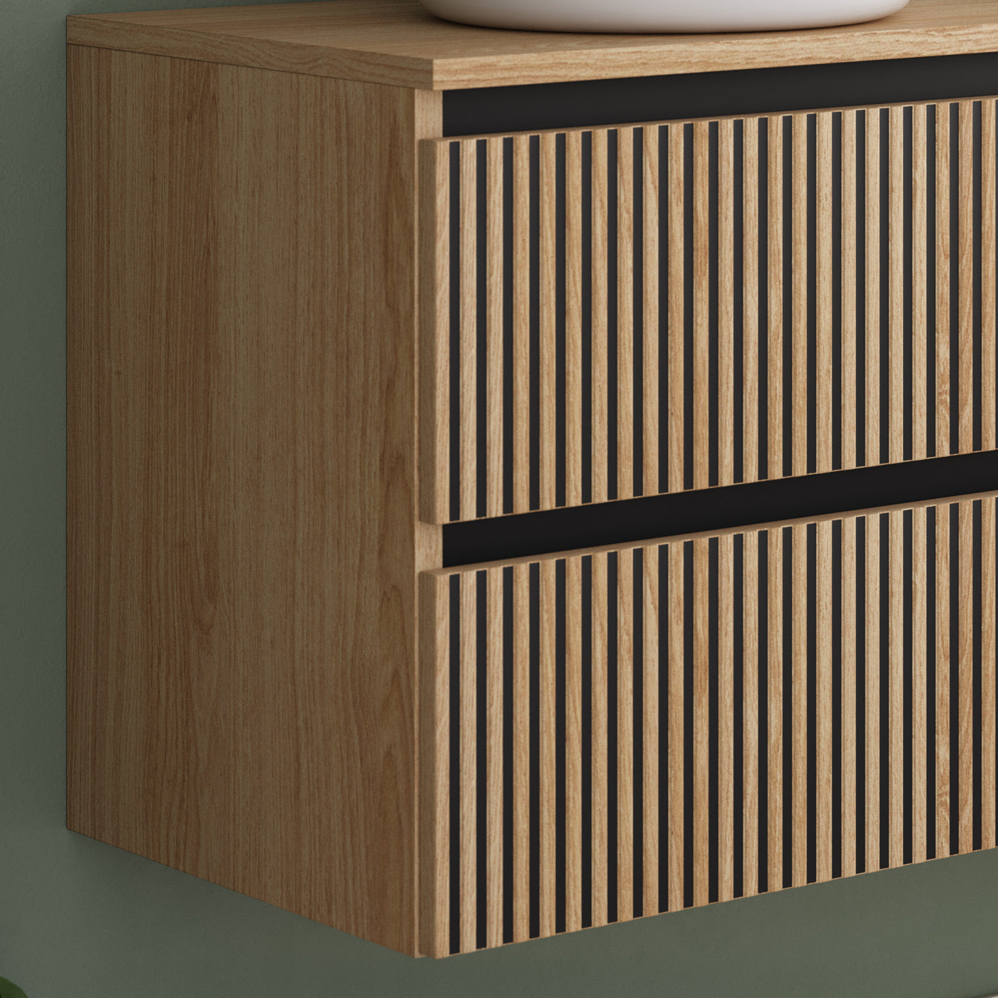 Meuble de salle de bain 120cm avec plateau et 2 vasques à poser rondes - 4 tiroirs - sans miroir - VENERIA