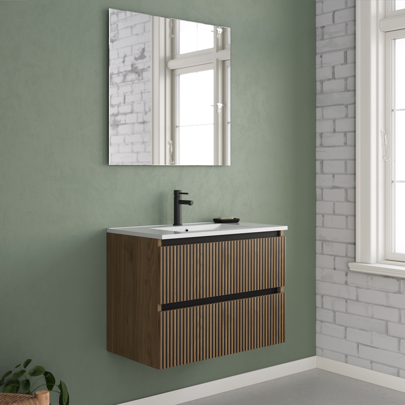 Meuble de salle de bain 70cm simple vasque - 2 tiroirs - sans miroir - VENERIA