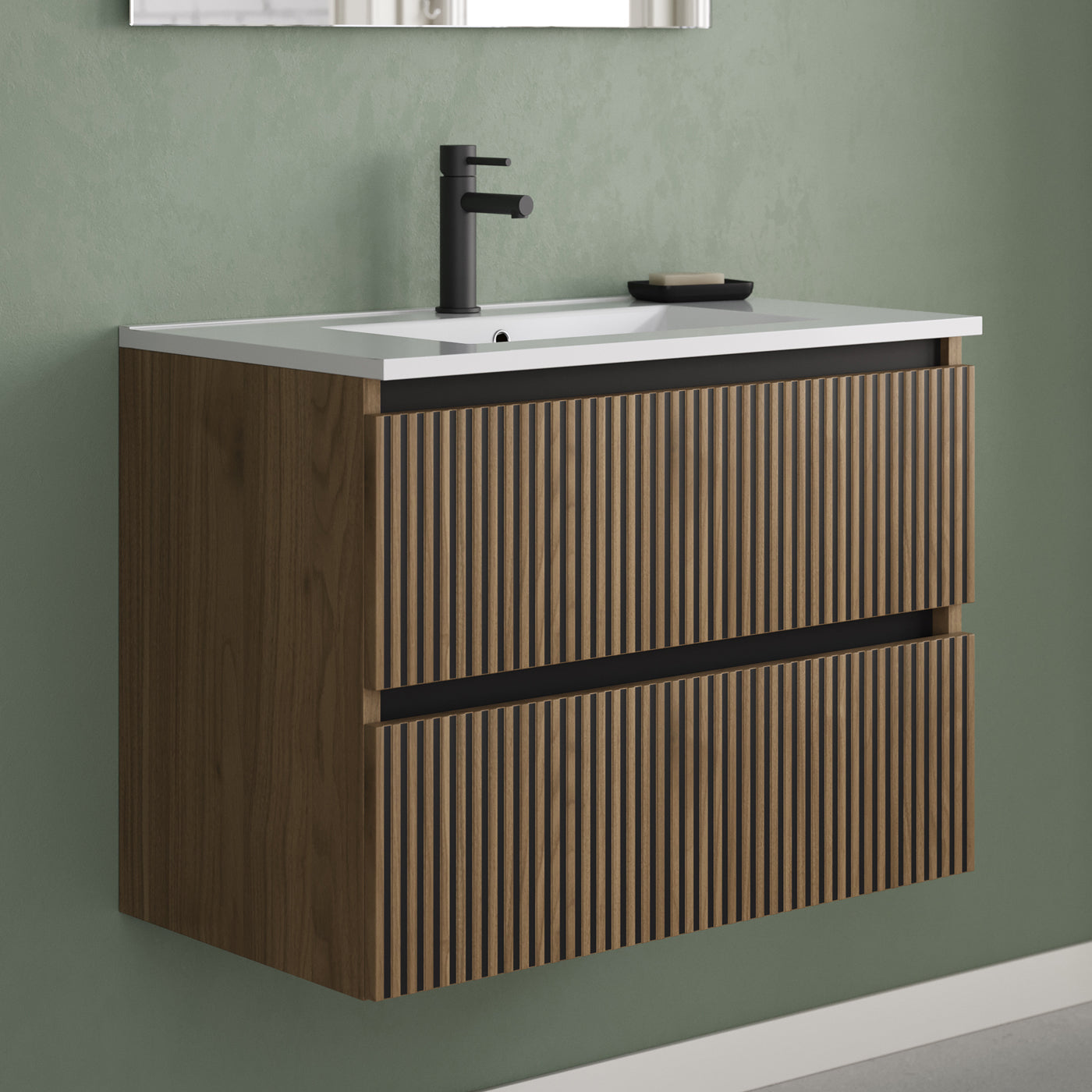 Meuble de salle de bain 70cm simple vasque - 2 tiroirs - sans miroir - VENERIA