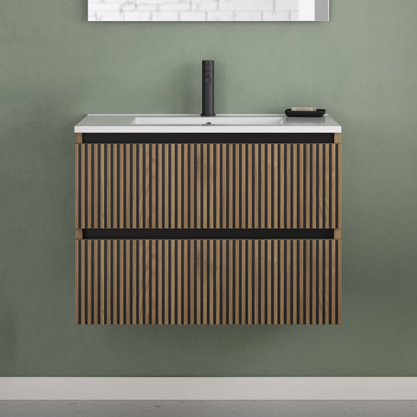 Meuble de salle de bain 70cm simple vasque - 2 tiroirs - sans miroir - VENERIA