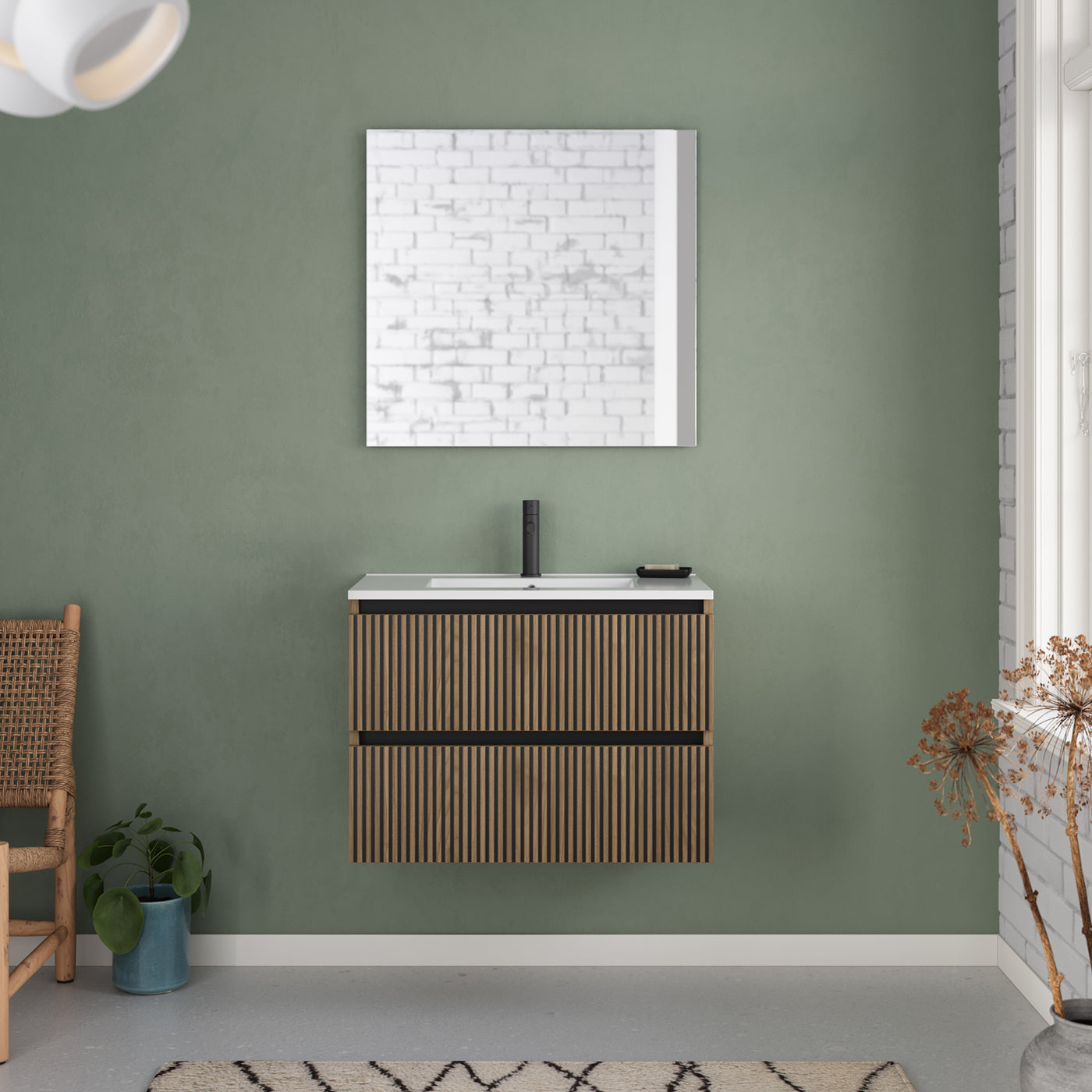 Meuble de salle de bain 70cm simple vasque - 2 tiroirs - sans miroir - VENERIA