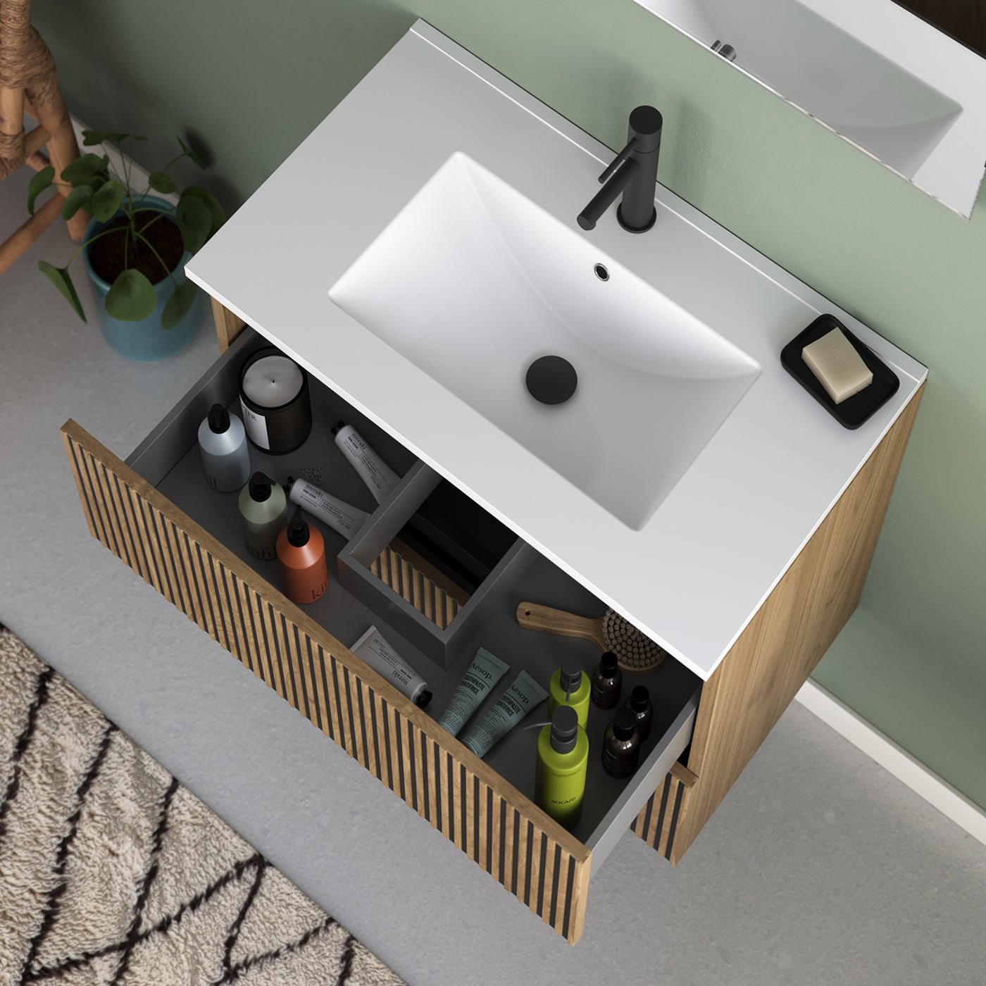 Meuble de salle de bain 70cm simple vasque - 2 tiroirs - sans miroir - VENERIA