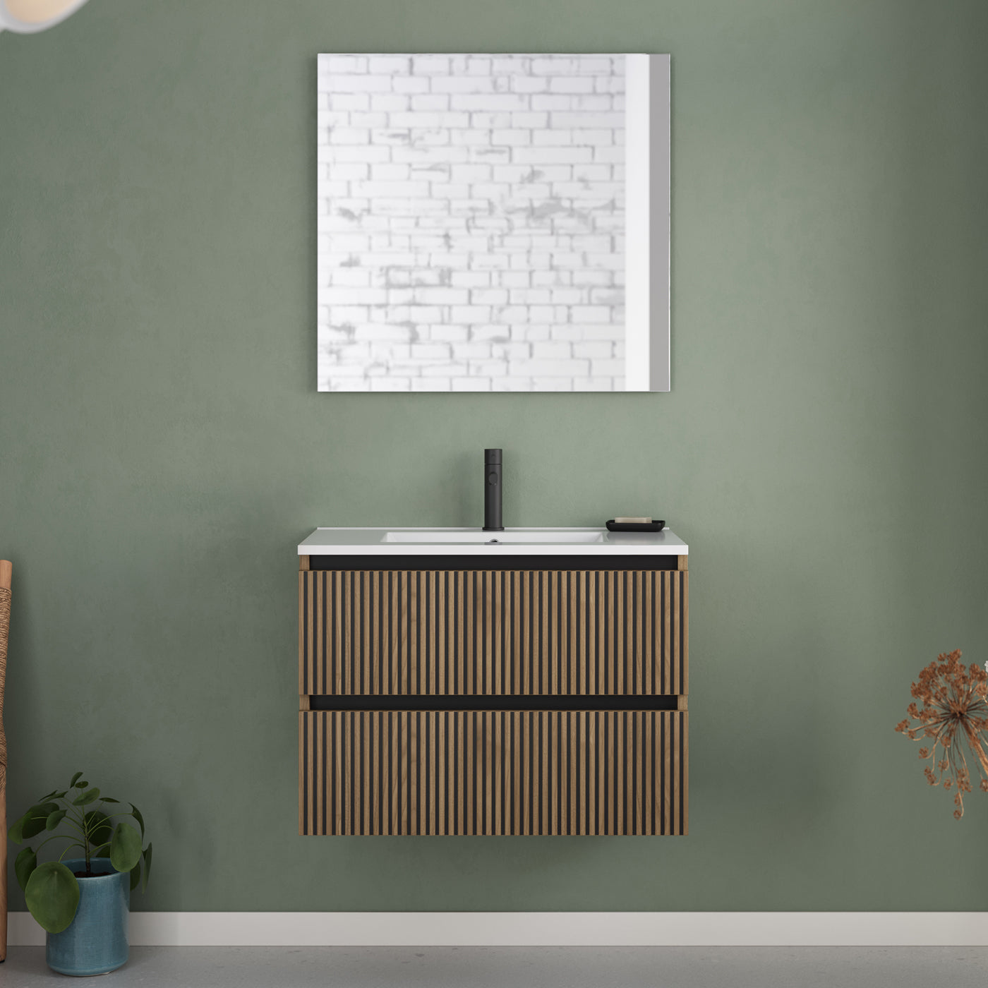 Meuble de salle de bain 70cm simple vasque - 2 tiroirs - sans miroir - VENERIA