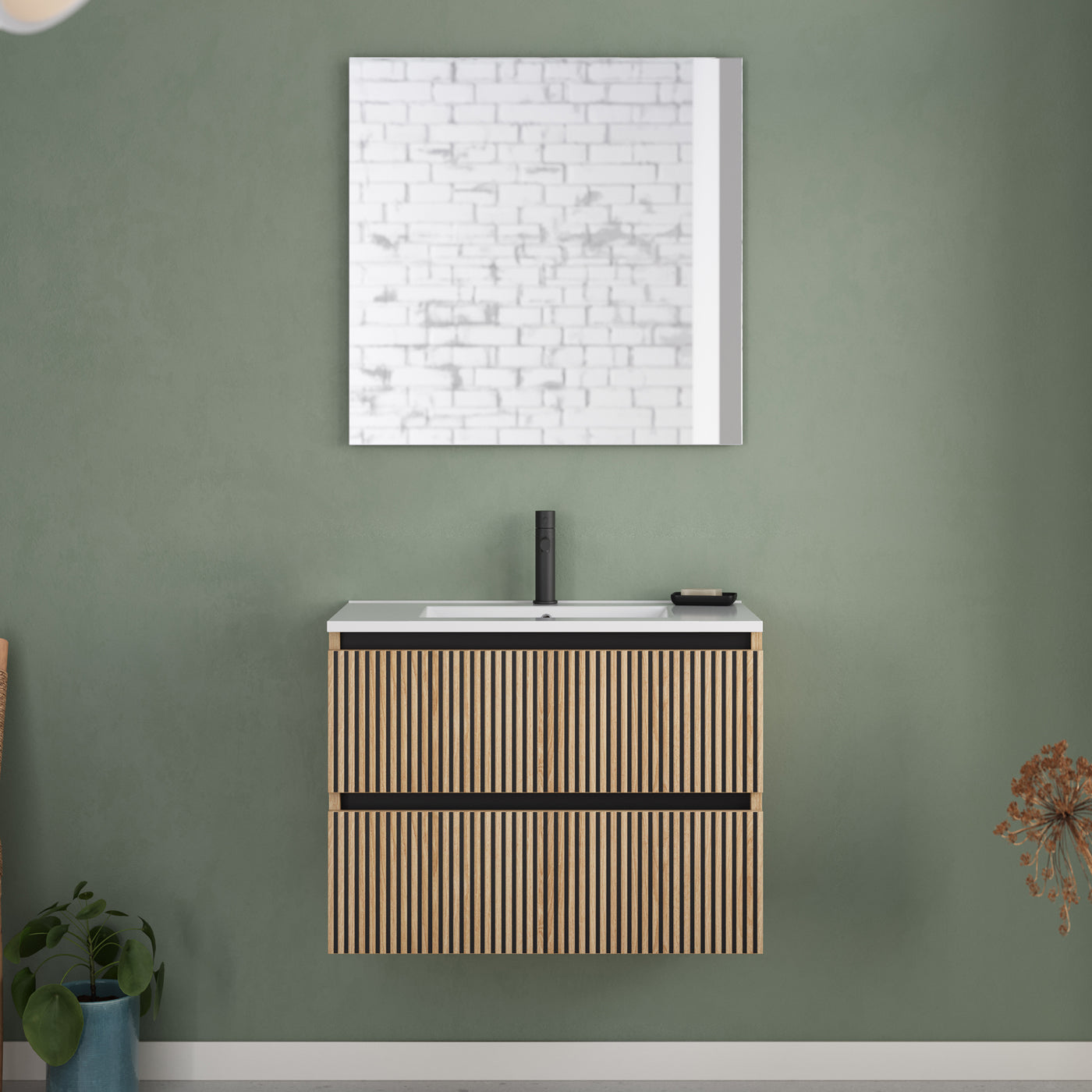 Meuble de salle de bain 70cm simple vasque - 2 tiroirs - sans miroir - VENERIA