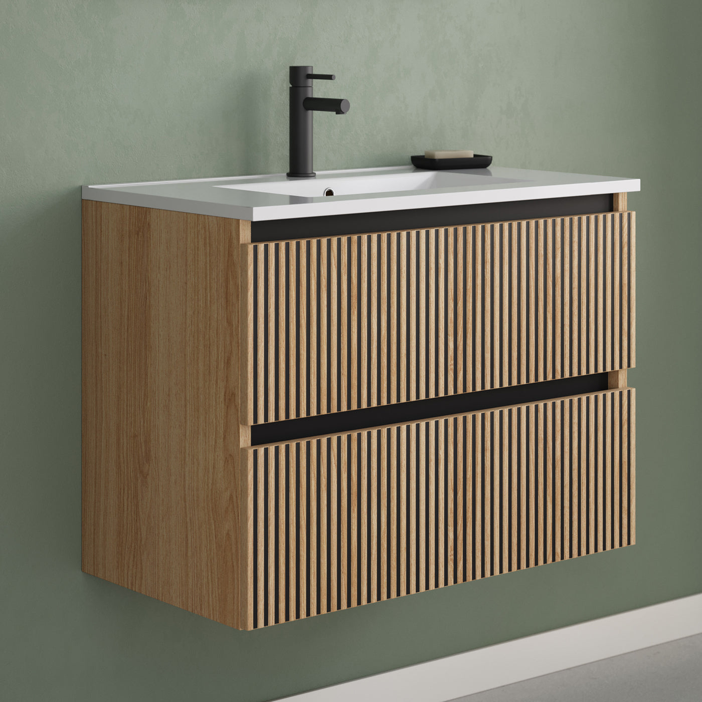 Meuble de salle de bain 70cm simple vasque - 2 tiroirs - sans miroir - VENERIA