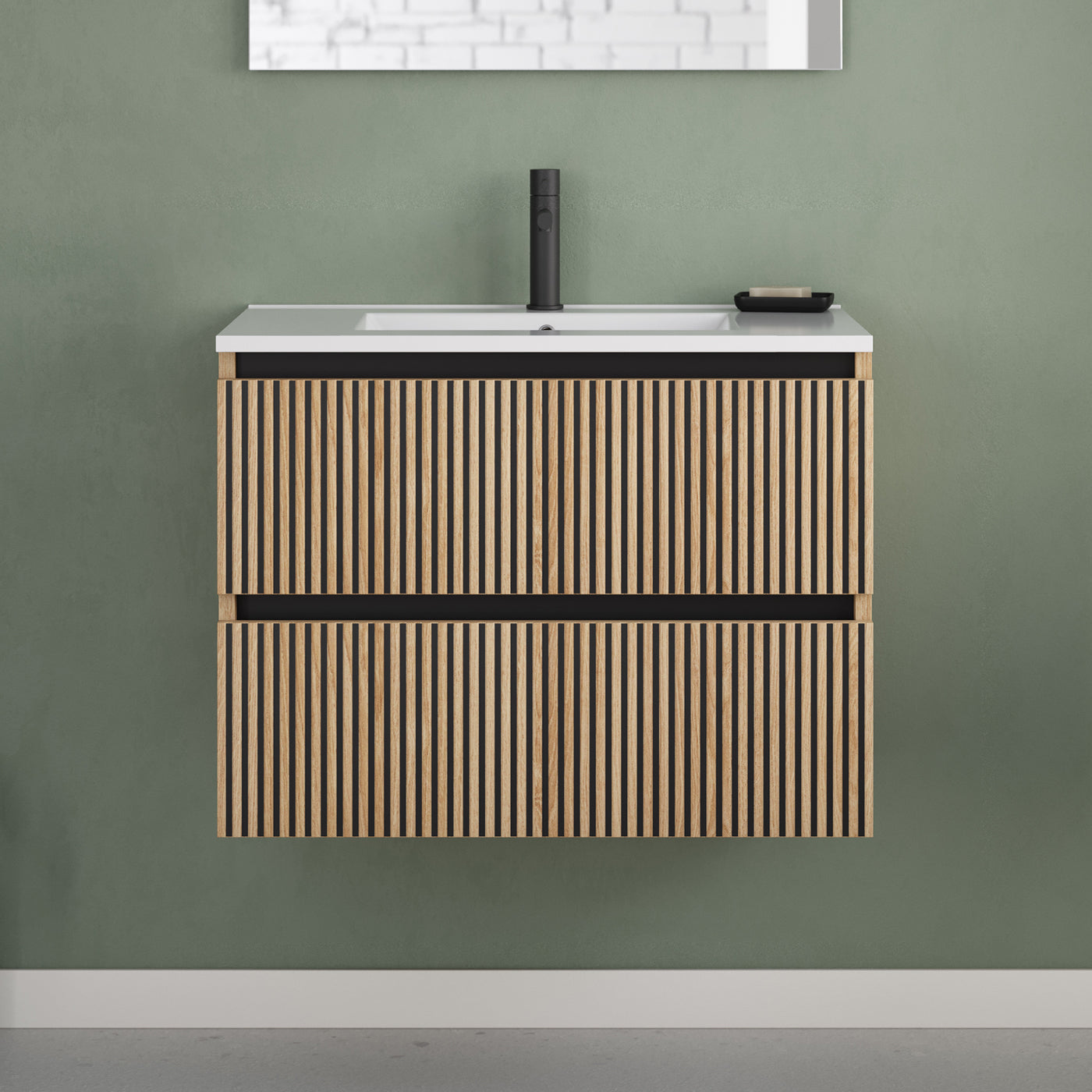 Meuble de salle de bain 70cm simple vasque - 2 tiroirs - sans miroir - VENERIA