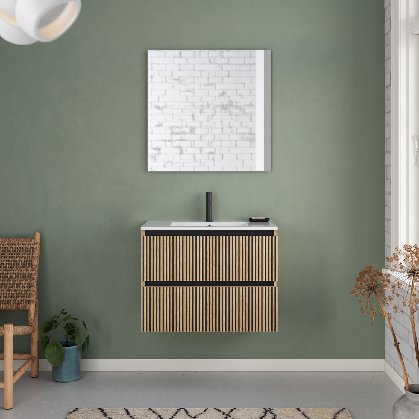 Meuble de salle de bain 70cm simple vasque - 2 tiroirs - sans miroir - VENERIA