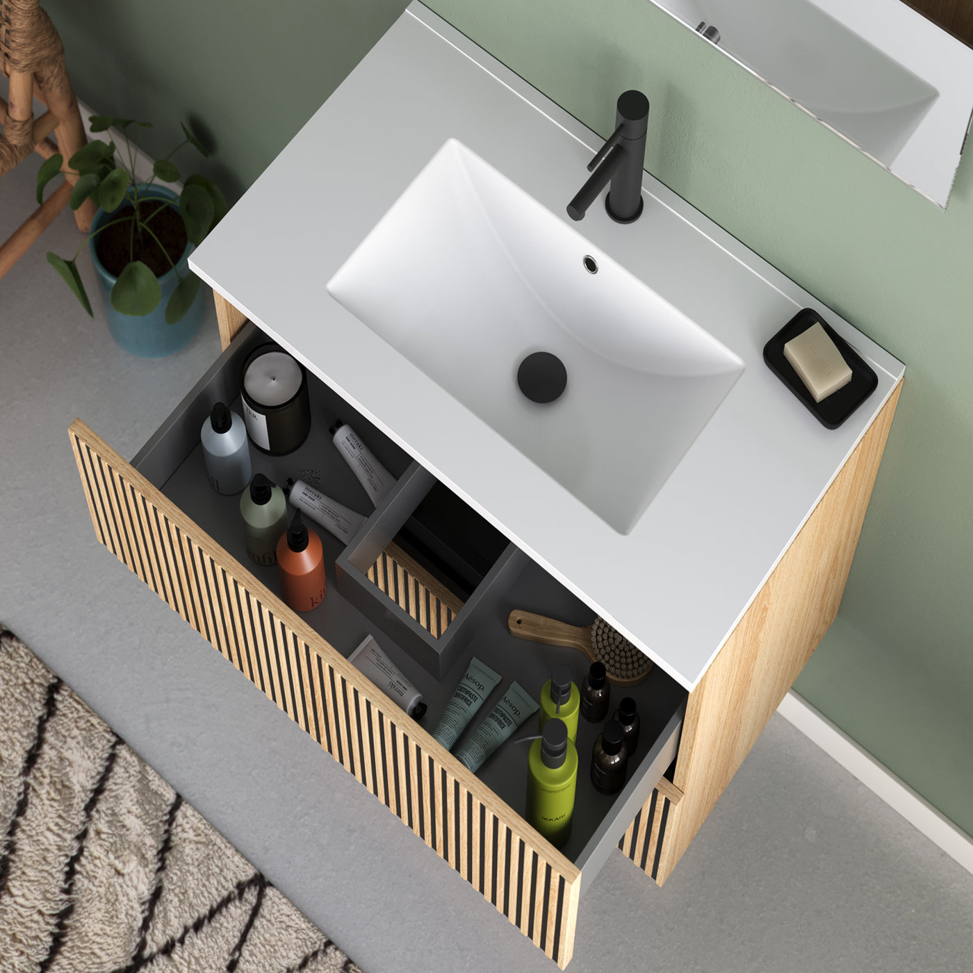 Meuble de salle de bain 70cm simple vasque - 2 tiroirs - sans miroir - VENERIA