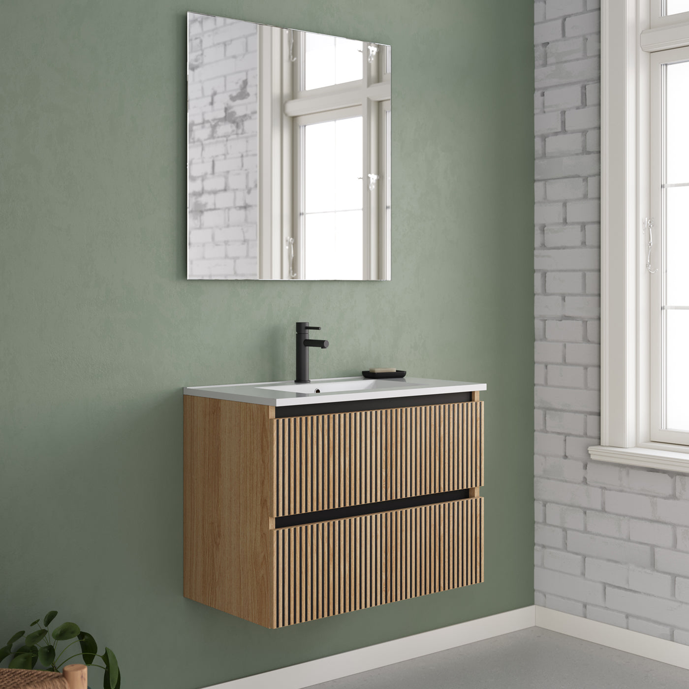 Meuble de salle de bain 70cm simple vasque - 2 tiroirs - sans miroir - VENERIA