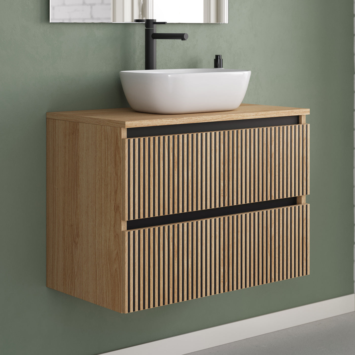 Meuble de salle de bain Veneria 60 70 cm roble era vasque zeus sans miroir 1