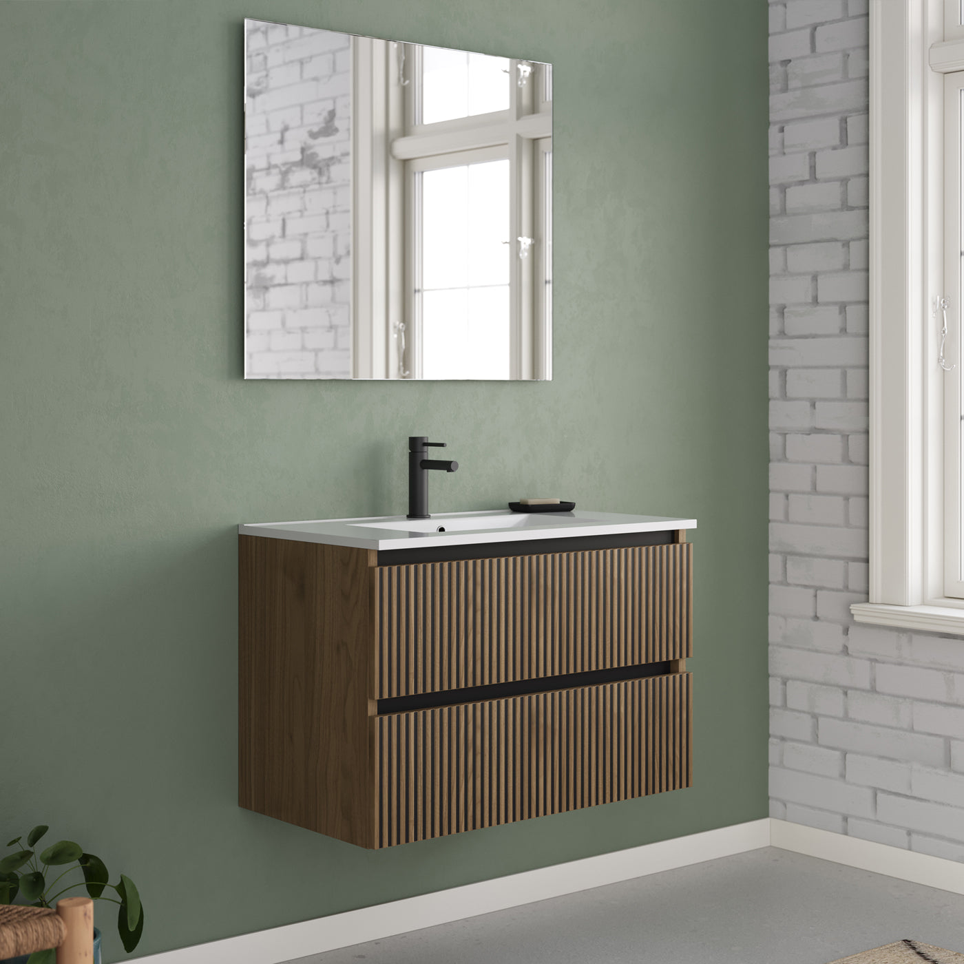 Meuble de salle de bain Veneria 80 cm plan vasque nogal 2