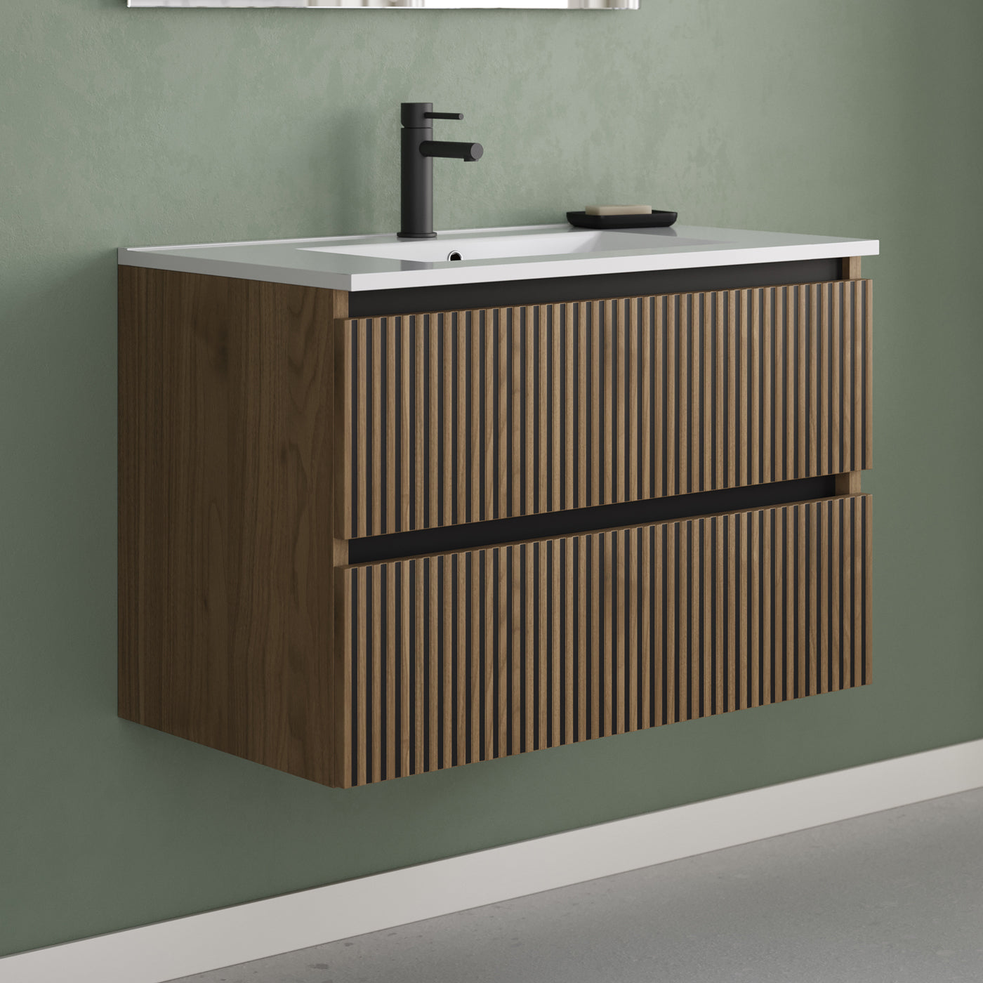 Meuble de salle de bain 80cm simple vasque - 2 tiroirs - sans miroir - VENERIA