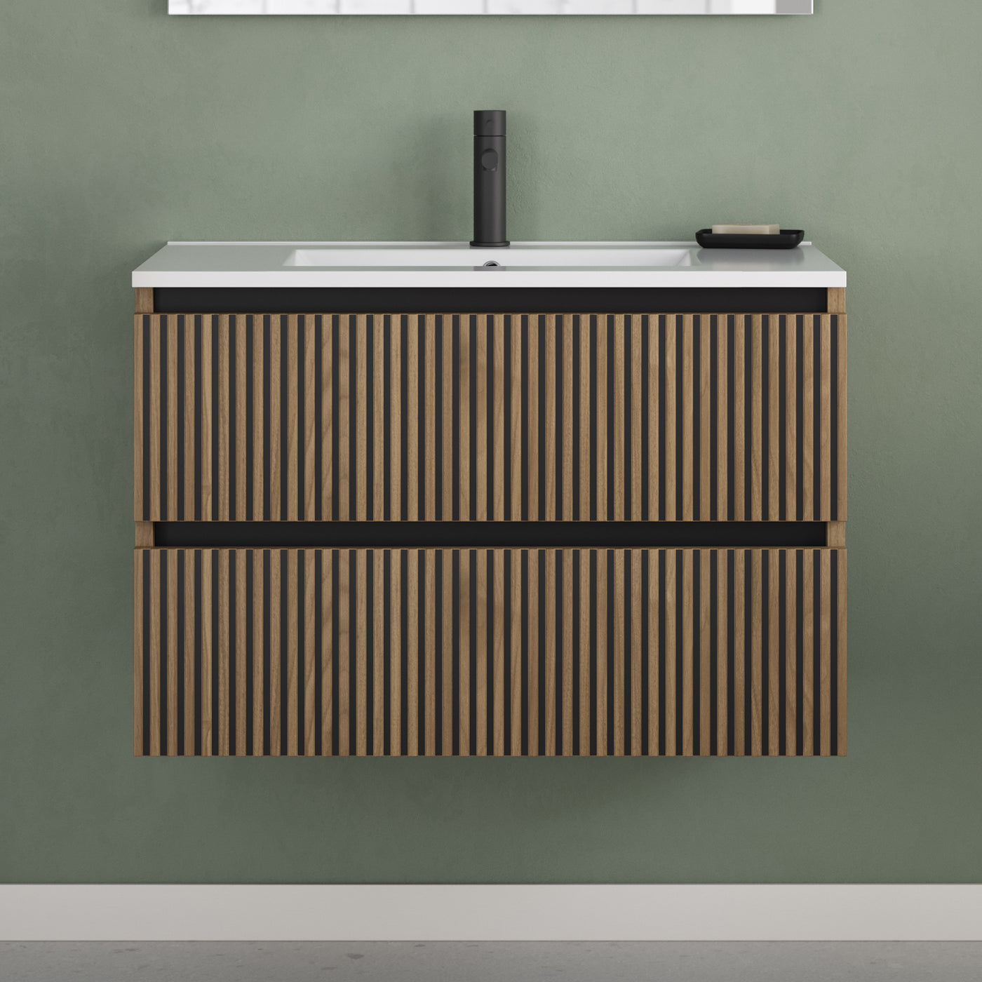 Meuble de salle de bain 80cm simple vasque - 2 tiroirs - sans miroir - VENERIA