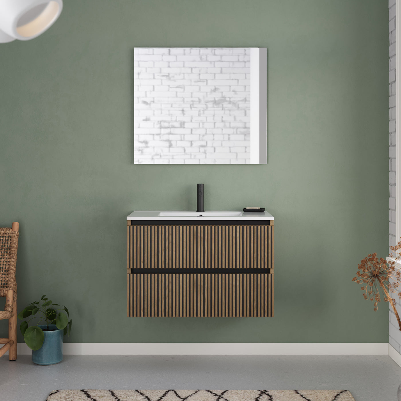 Meuble de salle de bain 80cm simple vasque - 2 tiroirs - sans miroir - VENERIA