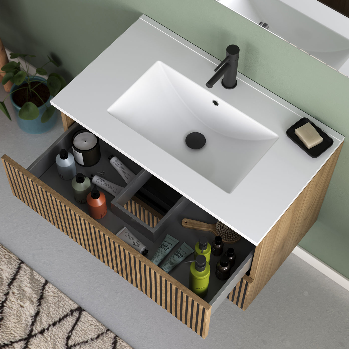Meuble de salle de bain 80cm simple vasque - 2 tiroirs - sans miroir - VENERIA
