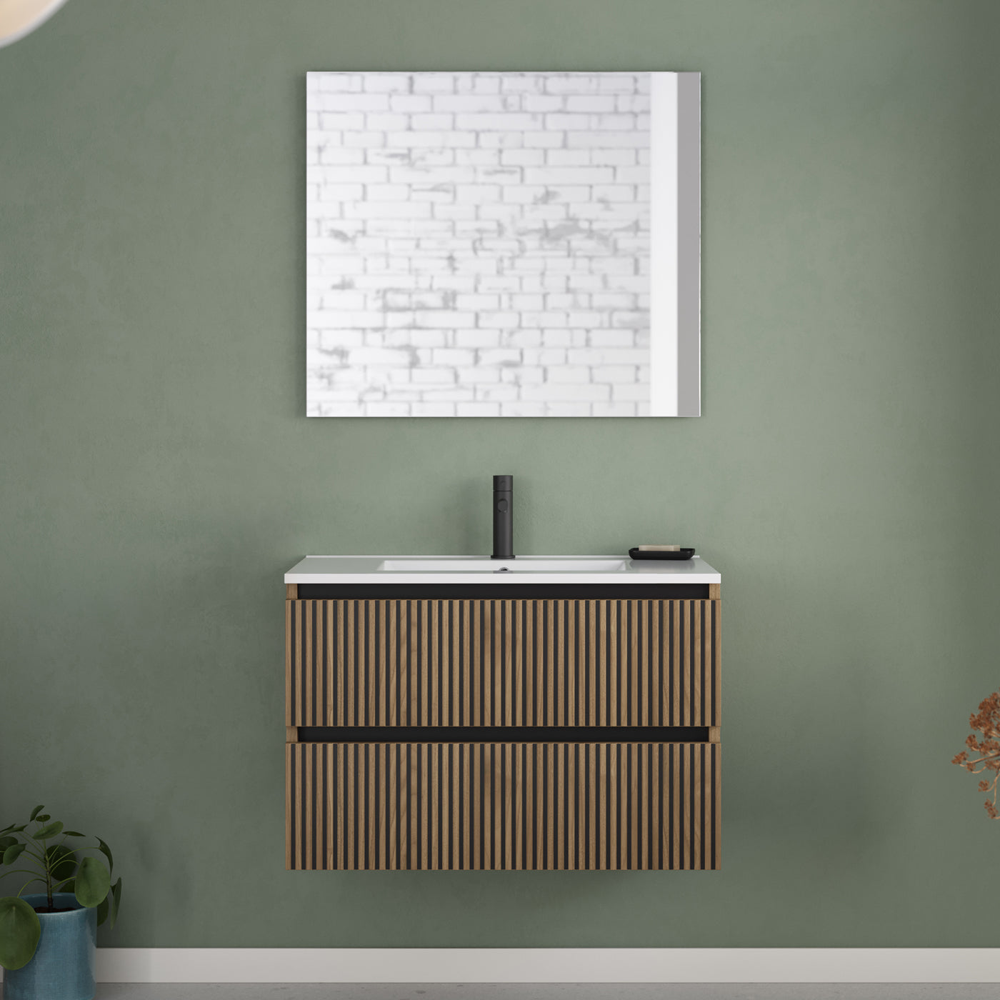 Meuble de salle de bain Veneria 80 cm plan vasque nogal