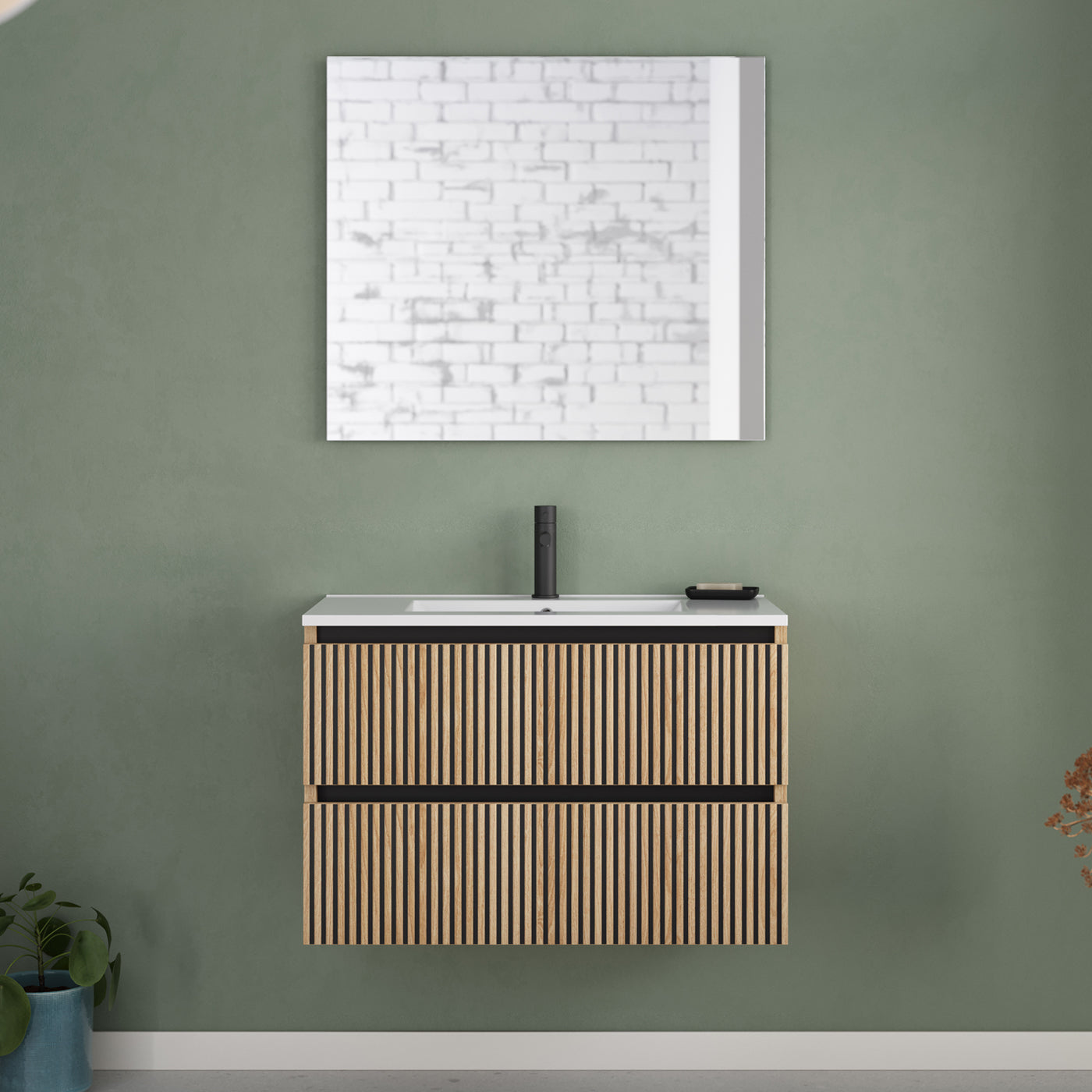 Meuble de salle de bain Veneria 80 cm plan vasque roble era 2