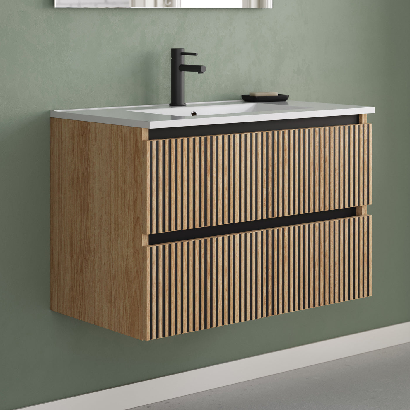 Meuble de salle de bain 80cm simple vasque - 2 tiroirs - sans miroir - VENERIA