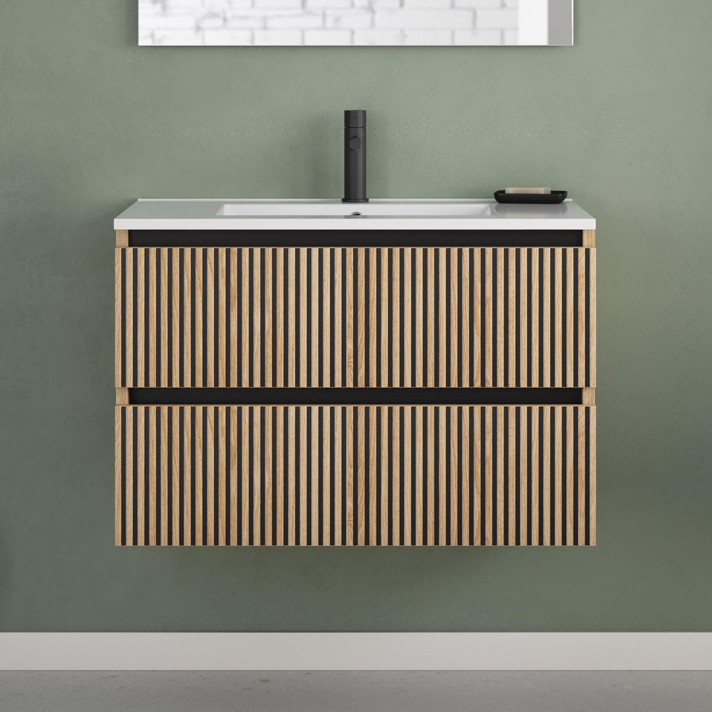 Meuble de salle de bain 80cm simple vasque - 2 tiroirs - sans miroir - VENERIA