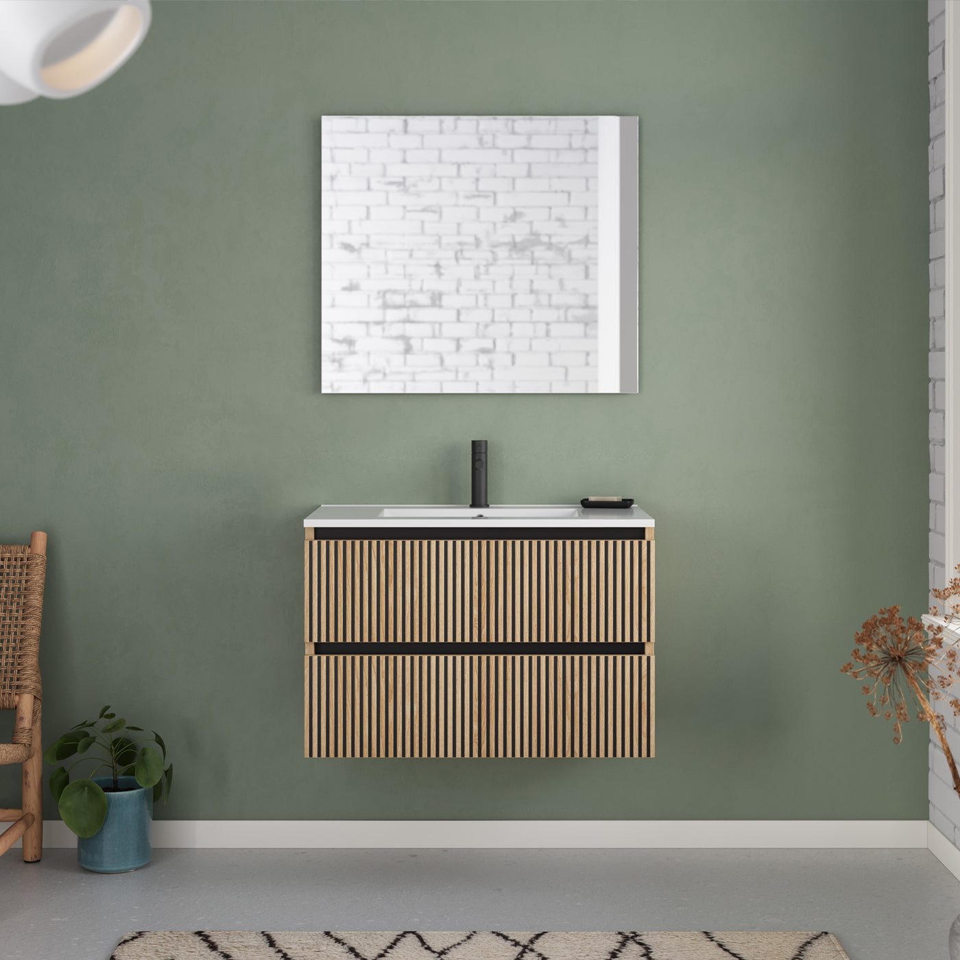 Meuble de salle de bain 80cm simple vasque - 2 tiroirs - sans miroir - VENERIA