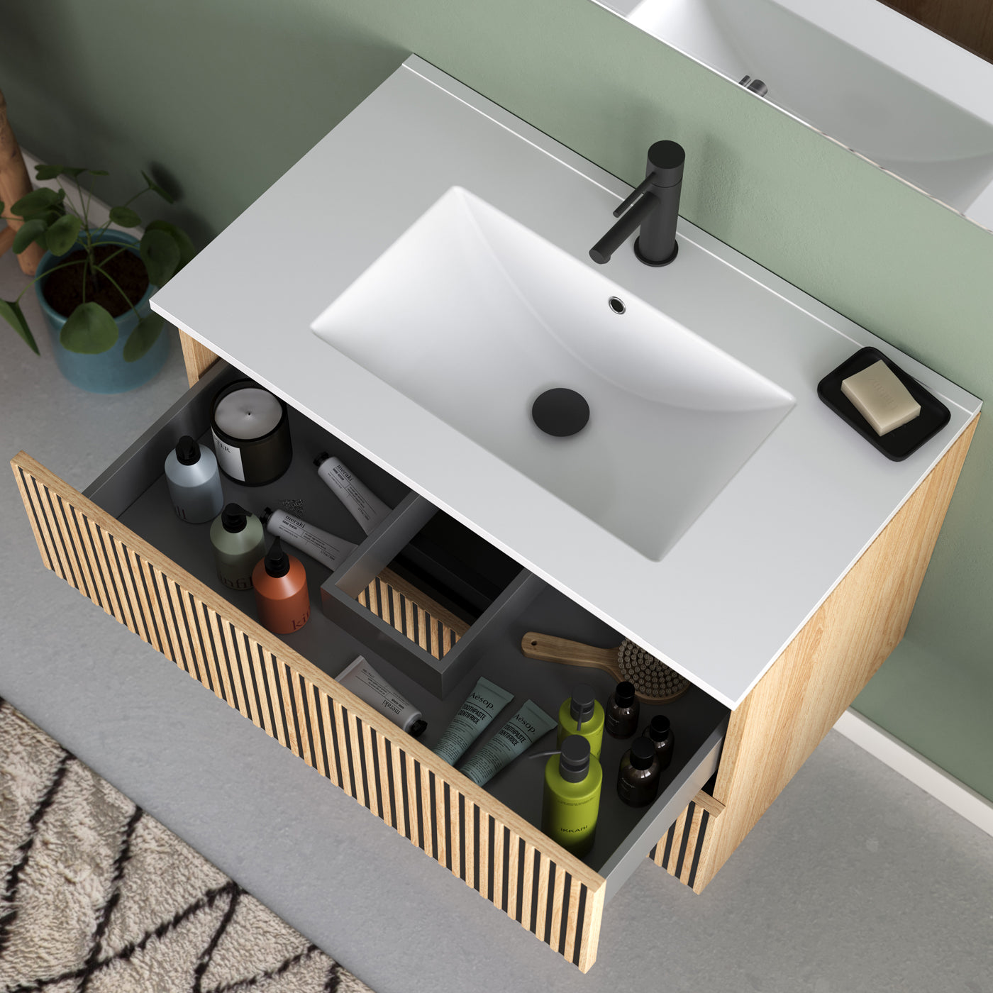 Meuble de salle de bain 80cm simple vasque - 2 tiroirs - sans miroir - VENERIA