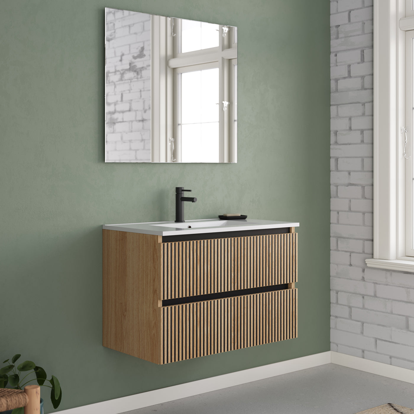 Meuble de salle de bain Veneria 80 cm plan vasque roble era