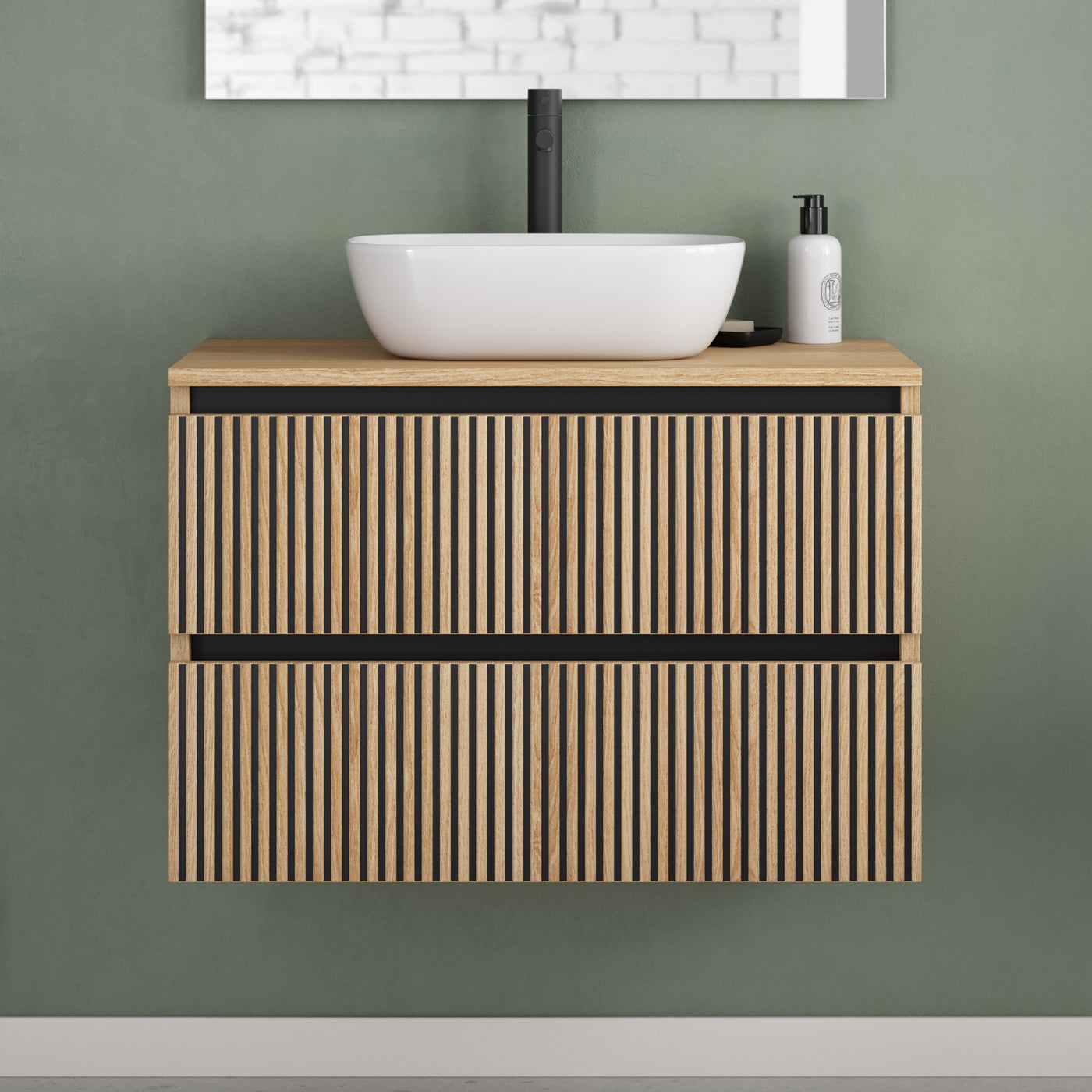 Meuble de salle de bain Veneria 80 cm roble era vasque zeus sans miroir 2