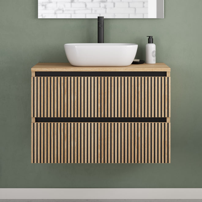 Meuble de salle de bain Veneria 80 cm roble era vasque zeus sans miroir 2