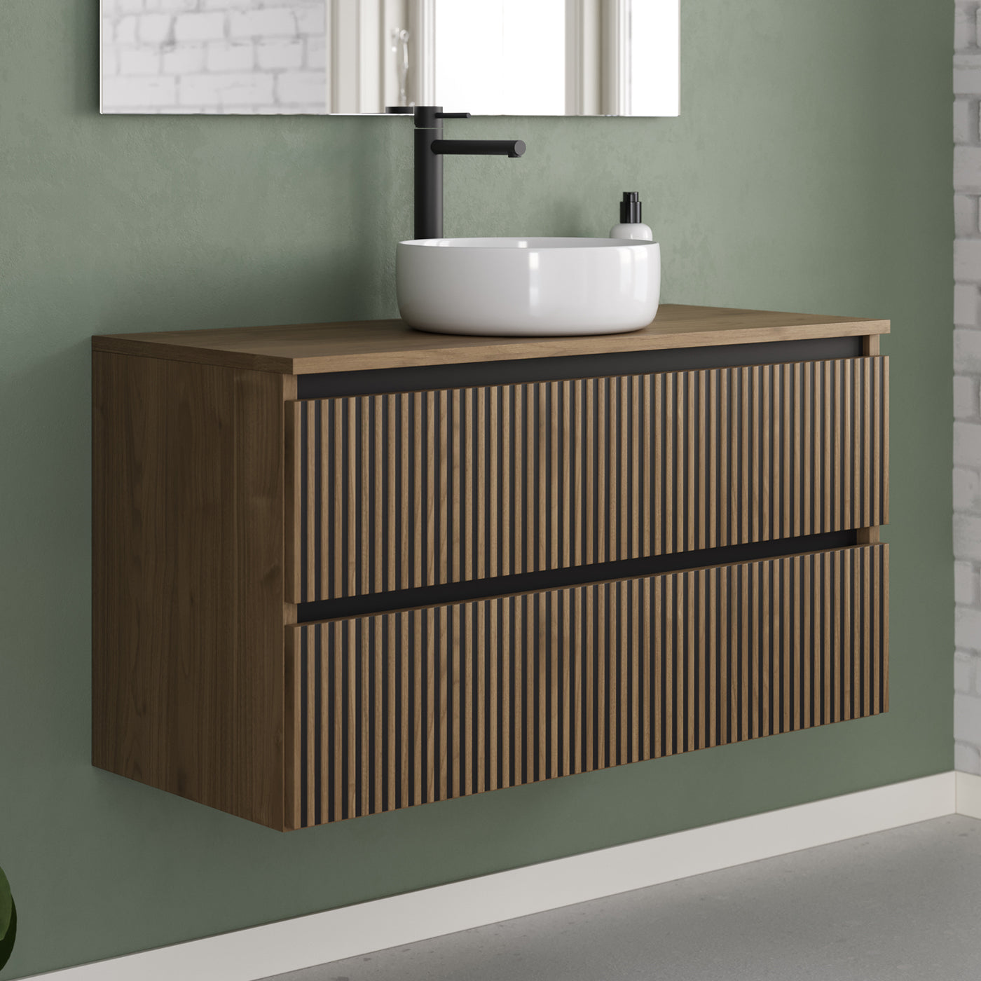 Meuble de salle de bain Veneria 90 100 cm vasque ares nogal sans miroir