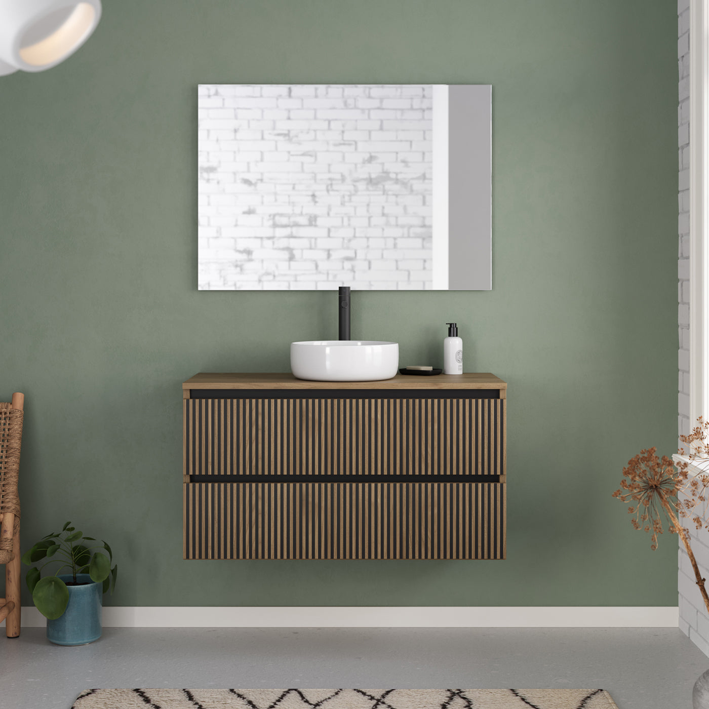 Meuble de salle de bain Veneria 90 100 cm vasque ares nogal scene