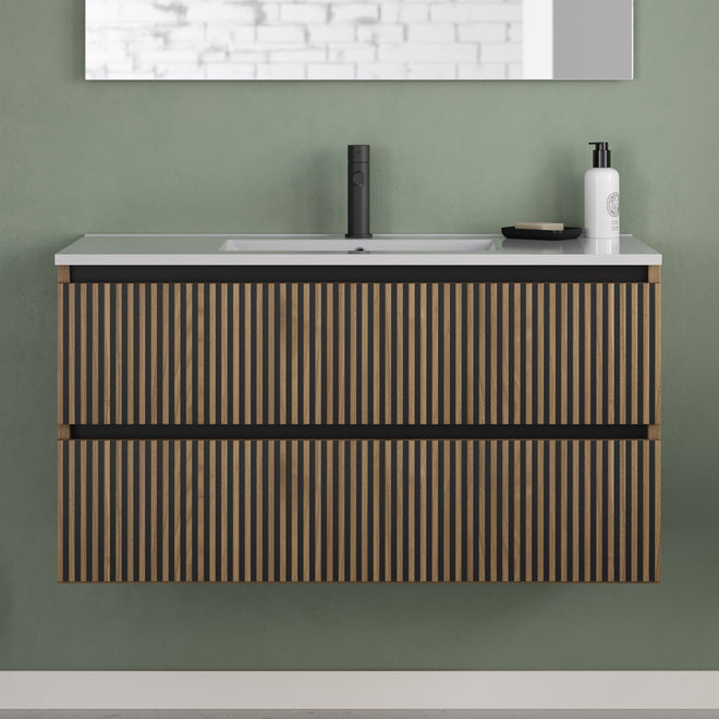 Meuble de salle de bain 100cm simple vasque - 2 tiroirs - sans miroir - VENERIA