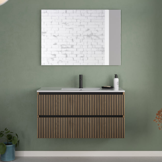 Meuble de salle de bain 90cm simple vasque - 2 tiroirs - VENERIA