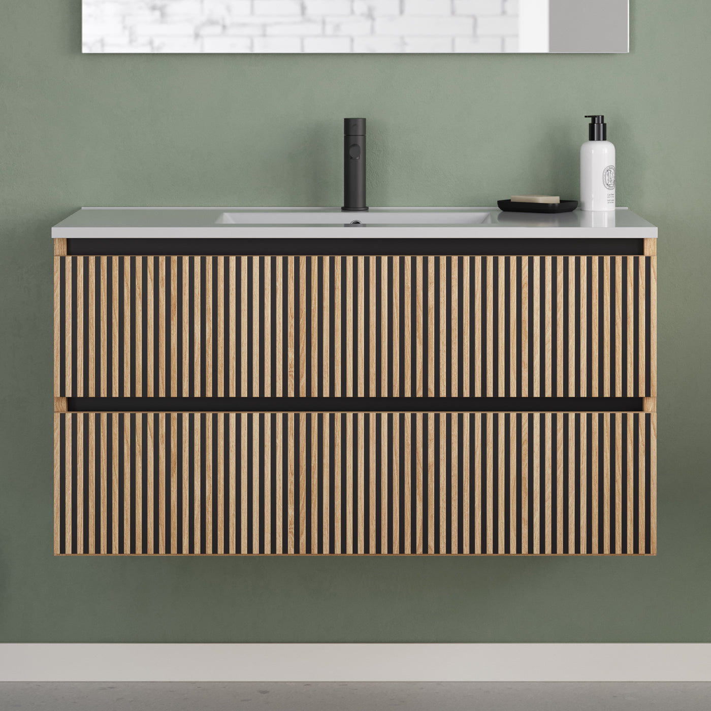 Meuble de salle de bain Veneria 90 100 cm plan vasque roble era sans miroir 2