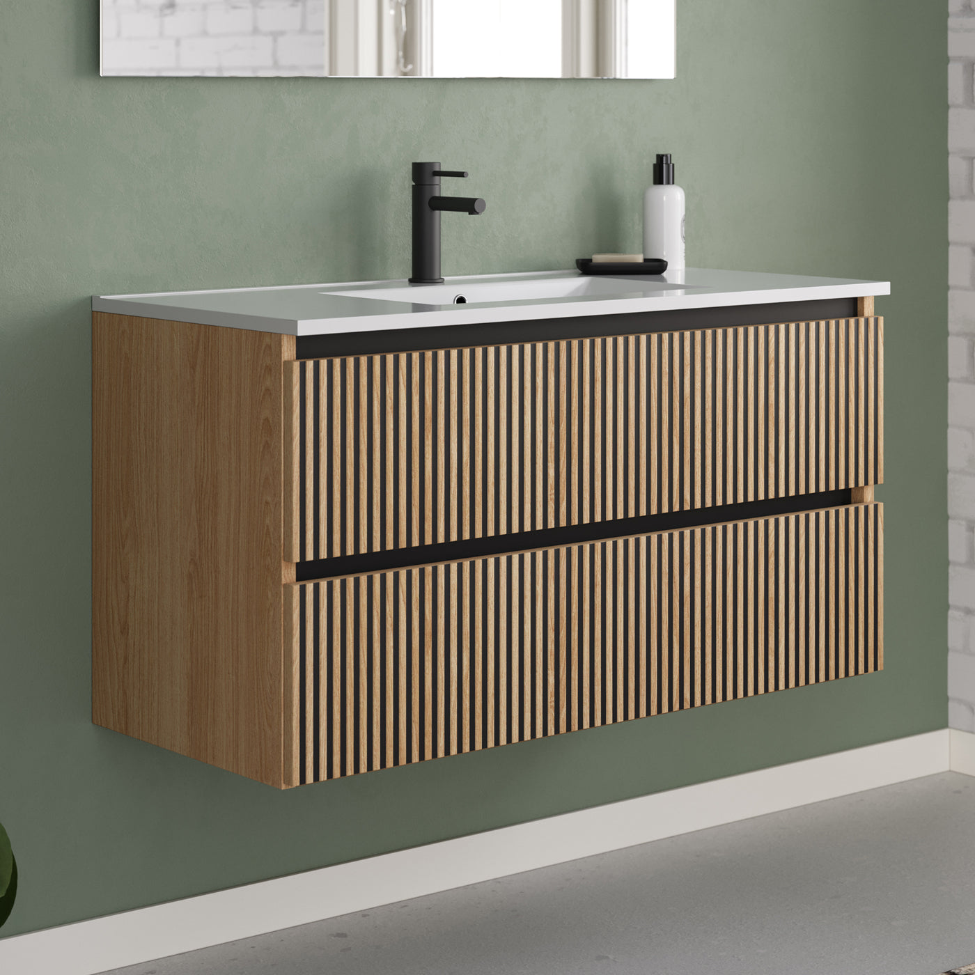Meuble de salle de bain Veneria 90 100 cm plan vasque roble era sans miroir