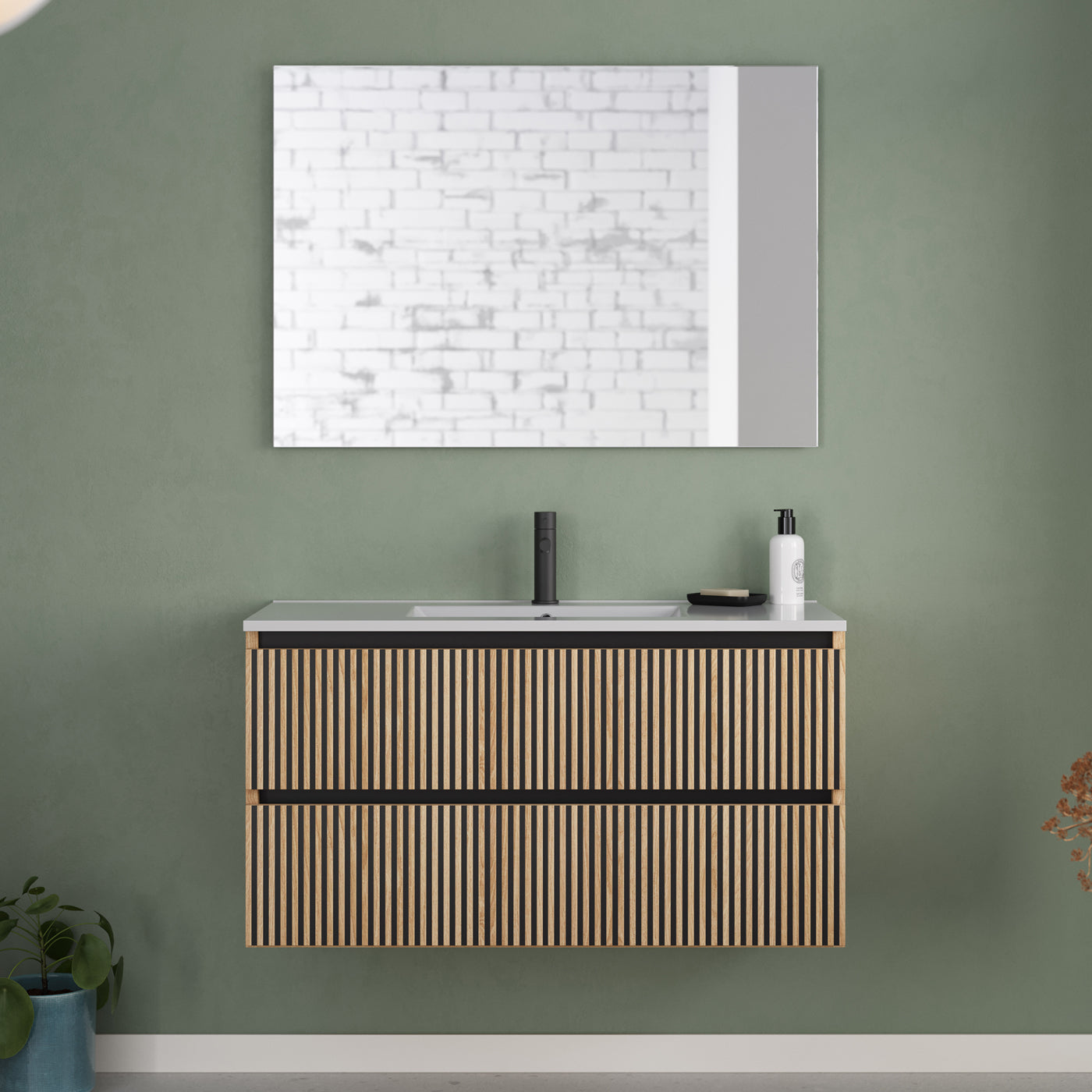 Meuble de salle de bain Veneria 90 100 cm plan vasque roble era2